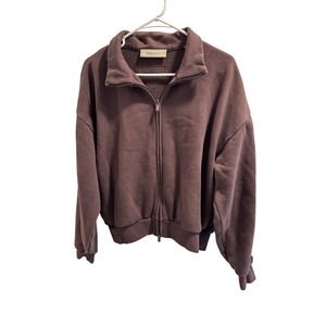 Fear of God Essentials Full Zip Mock Neck Sweatshirt Brown Logo Jacket